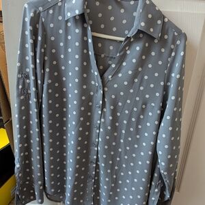 Gray Polka Dot Button-Up Blouse